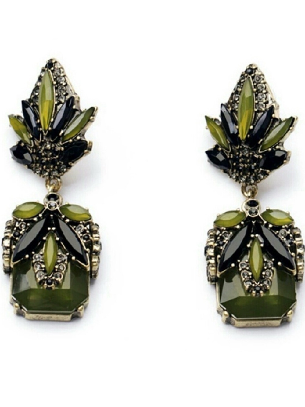 Elegant Olive and Black Crystal Drop Earrings - Women Jewelry